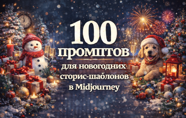 [Первый Цифровой] 100 промптов для новогодних сторис‑шаблонов в Midjourney (2025)